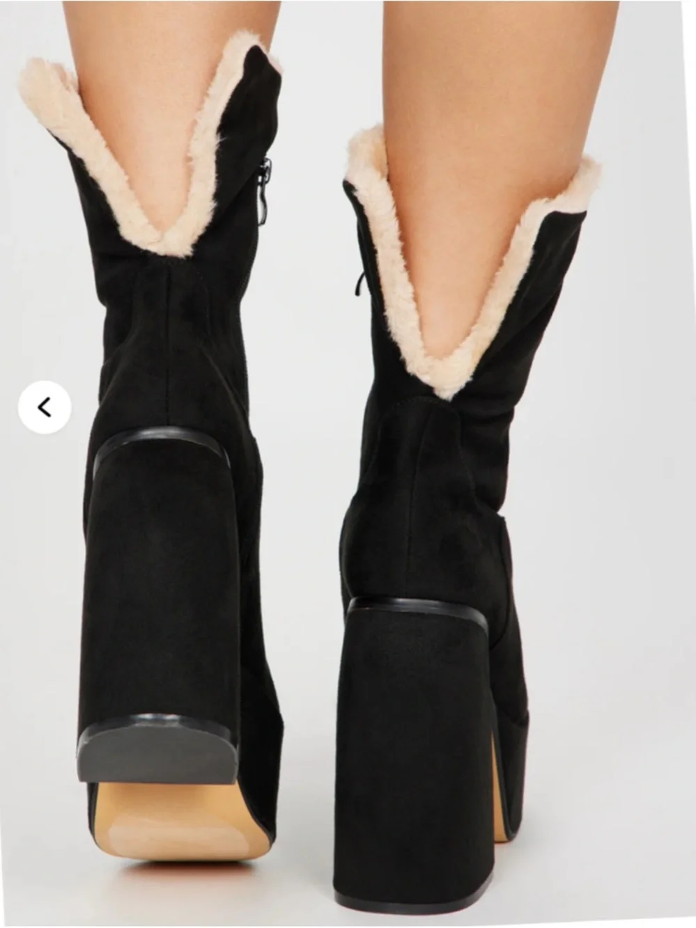 Fashion Nova Black Faux-Suede Platform Boots with Cream Shearling sz 7
